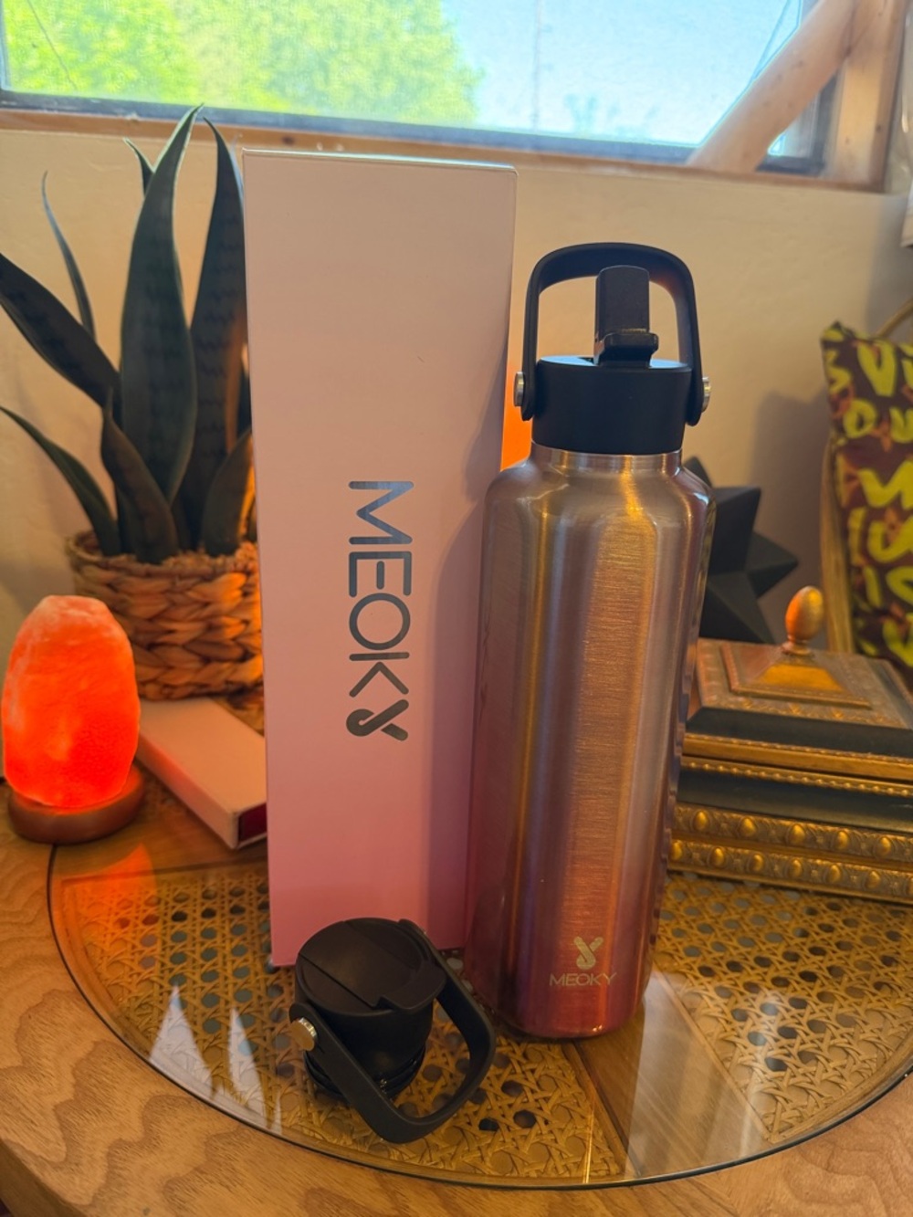 Meoky 24 oz Insulated Water Bottle - ombré Pink/silver Finish